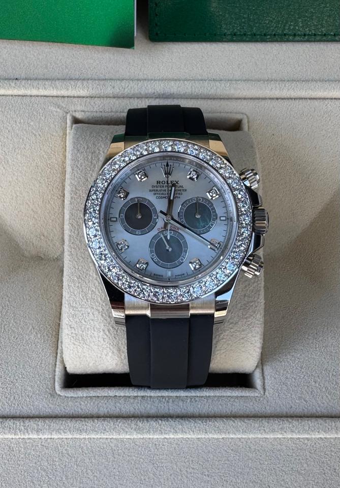 Rolex Daytona 126589RBR White Gold Diamond Mother of Pearl Dial Diamond Bezel