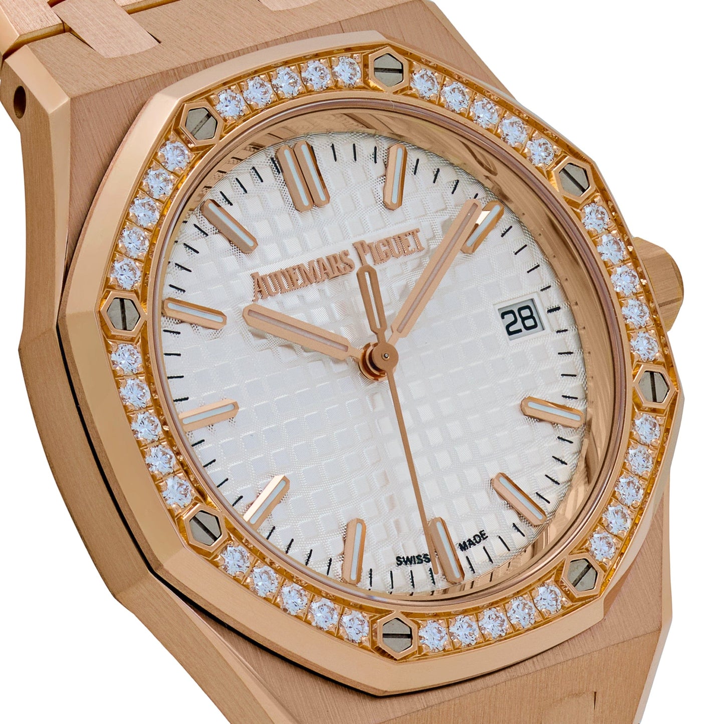 Audemars Piguet Royal Oak 77451OR.ZZ.1361OR.03 'Femme' Or Rose Cadran Argent Lunette Diamants