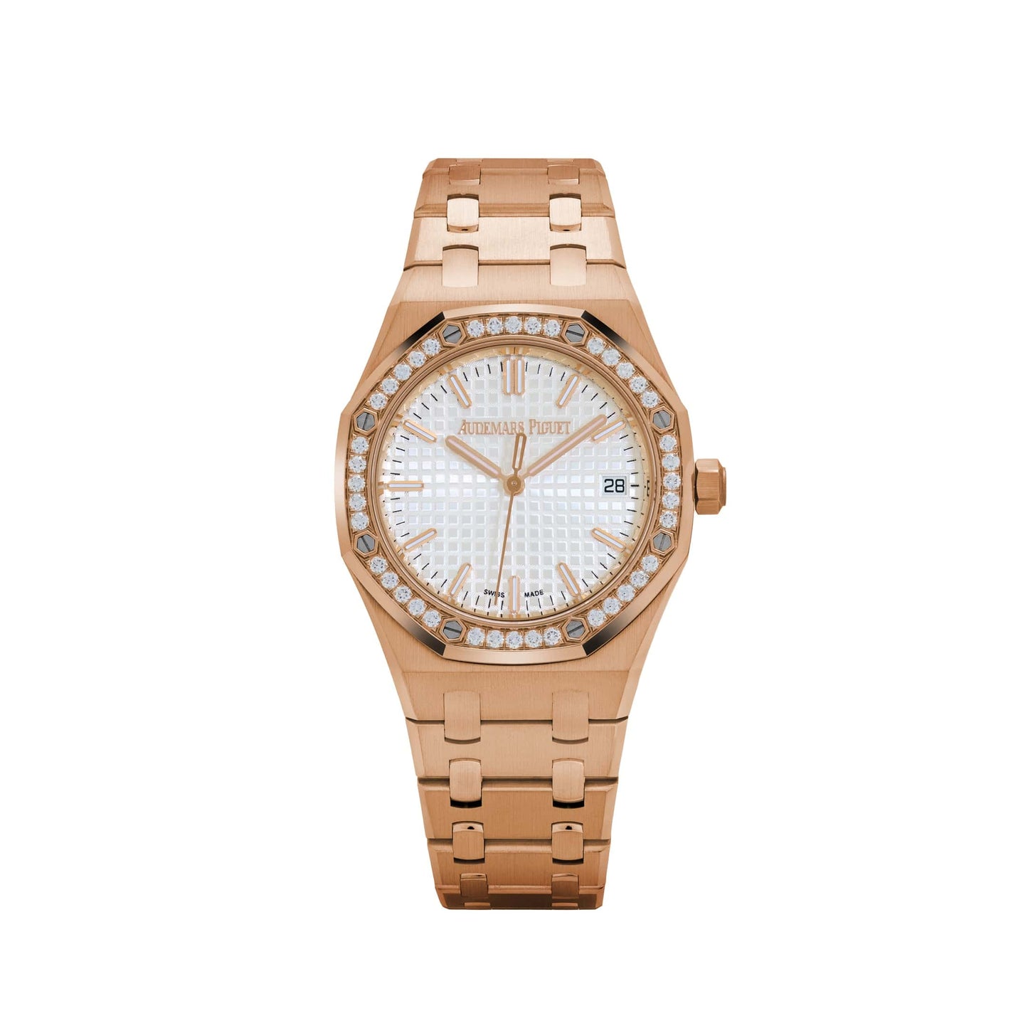 Audemars Piguet Royal Oak 77451OR.ZZ.1361OR.03 'Femme' Or Rose Cadran Argent Lunette Diamants
