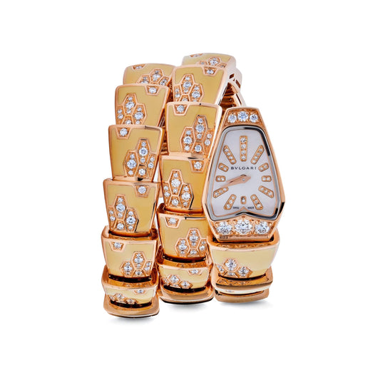 Montre BVLGARI Serpenti deux tours 101985 Femme Or rose Diamants Laque Cadran nacre
