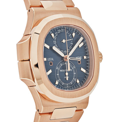 Patek Philippe Nautilus 3285 V3 – Super Clone Suisse 5990/1R-001 Chronographe Flyback Travel Time Or Rose Cadran Bleu (2025)
