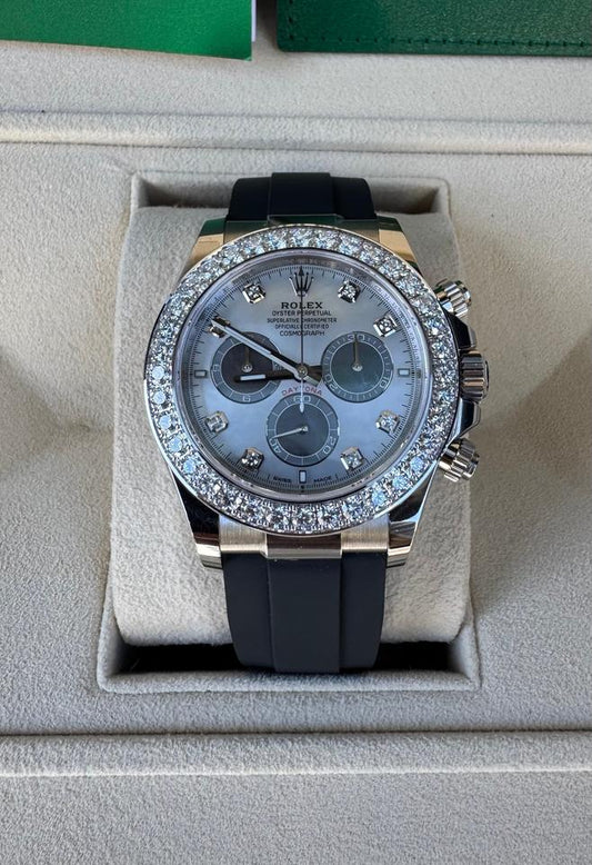 Rolex Daytona 126589RBR White Gold Diamond Mother of Pearl Dial Diamond Bezel